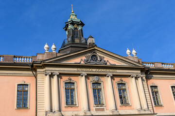 Fototapeta na wymiar Stockholm, Sweden: Facade of The Swedish Academy in Stockholm, Stortorget, Gamla Stan