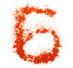 Red paprika powder number six, 6 symbol isolated on white, clipping path