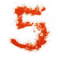 Red paprika powder number five, 5 symbol isolated on white, clipping path