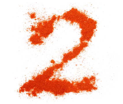 Red paprika powder number  two, 2 symbol isolated on white, clipping path