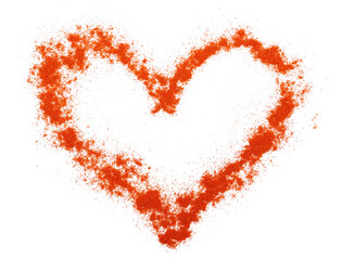 Red paprika powder in shape heart, symbol isolated on white, clipping path