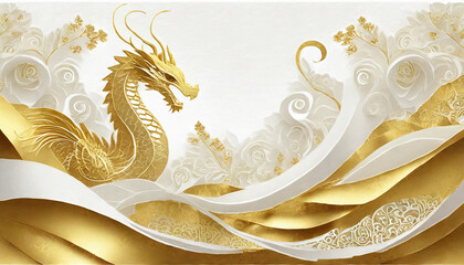 Gold dragon on a white background
