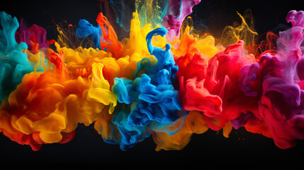 Various brightly colored paint flowing in the air