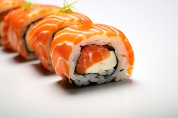 Isolated Salmon Sushi Roll On Background