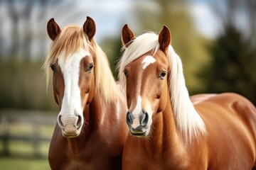 Obraz na płótnie Canvas Lovely Horse Duo On Green Farm Background