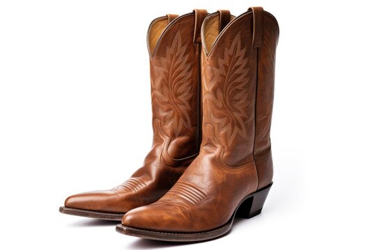 Leather Cowboy Boots On White Background