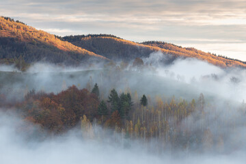Autumn foggy landscape in rural Romania