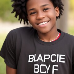Portrait of an African American boy with a great smile wearing a T-shirt.Generative AI.