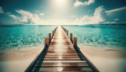 Tranquil Tropical Escape: Wooden Pier Extending into Turquoise Sea.