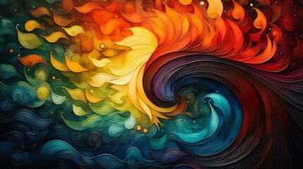 Fiery Swirl and Cool Waves Dance in a Vivid Fusion of Color and Motion