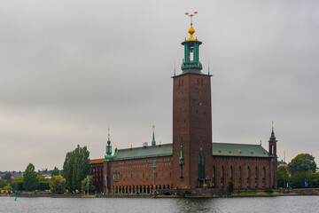 Fototapeta premium View onto City Hall Stadshuset in Kungsholmen island of Stockholm in Sweden
