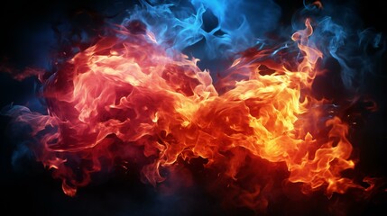 Dance of Flames: A Vivid Interplay of Fire and Smoke in Hues of Red and Blue
