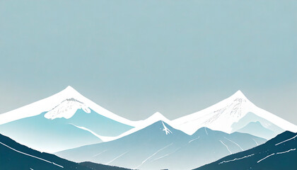 Ilustración de un paisaje suave de montañas nevadas en el invierno con una atmósfera de tranquilidad y paz - obrazy, fototapety, plakaty