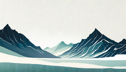 Illustration of a winter landscape with snowy mountains - obrazy, fototapety, plakaty