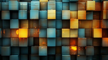 Abstract Cubes Mosaic: A Dance of Light and Shadow in Warm and Cool Tones