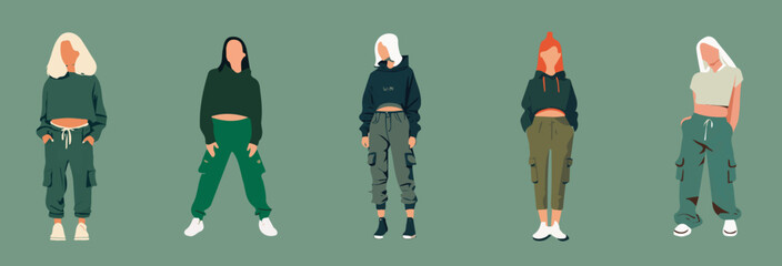 Minimalistic Fashion Illustrations of Women in Cargo Pants