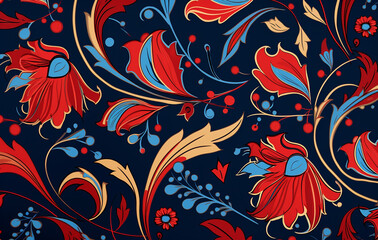 Bakground in the style of contemporary turkish art, red and blue, american prints 1880-1950 abstracted floral forms created with Generative Ai