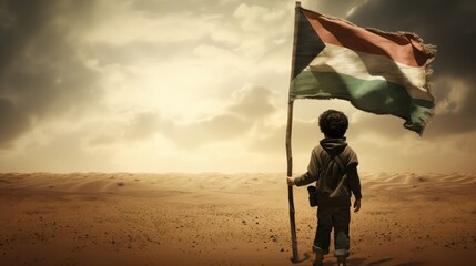 person with flag on the dessert