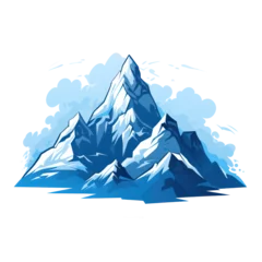 Fototapete Berge Flat logo rock mountain relief with clouds. Snowy cliff, mountain and hill. Isolated rocky peak, cartoon canyon silhouette on transparent background
