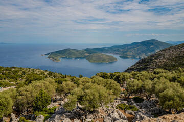 Fototapeta na wymiar Panoramic image of Ithaca island in Greece