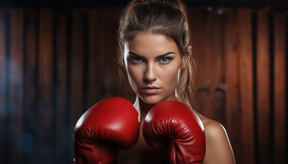 woman in red boxing gloves holding her boxing gloves