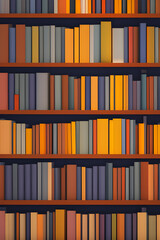 Stack of colorful books on the bookshelves Literacy Background Poly Style