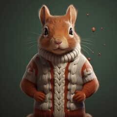 3d cartoon squirrel in a sweater