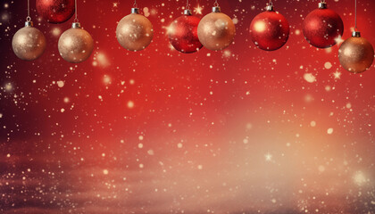 Obraz na płótnie Canvas Illuminated christmas card with red and golden garlands into a red background with snowy flakes with shape of stars 