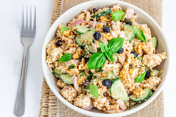 Healthy Quinoa Salad in a Bowl Top Angle Photo on White Background