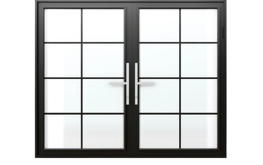 Modern Glass and Steel Door Design On Transparent Background.