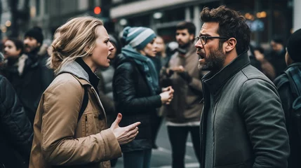 Fotobehang Stock photograph of couple of men and women on the street arguing © MadSwordfish