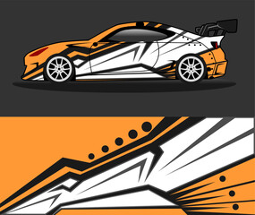 racing car wrap rally livery. design abstract yellow strip for car wrap, vinyl sticker, and decal. isolated on black background	
