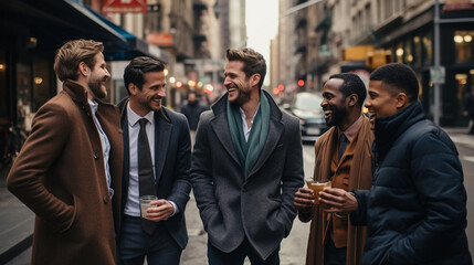 Stock photograph of group of men on the street arguing