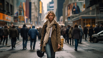 Obraz premium Stock photograph of one woman on the street walking