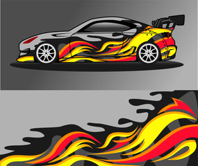 Fototapeta premium racing car wrap rally livery. design abstract tribal strip for car wrap, vinyl sticker, and decal. isolated on black background 
