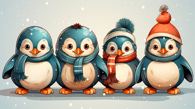 illustration of a happy penguins in the winter season