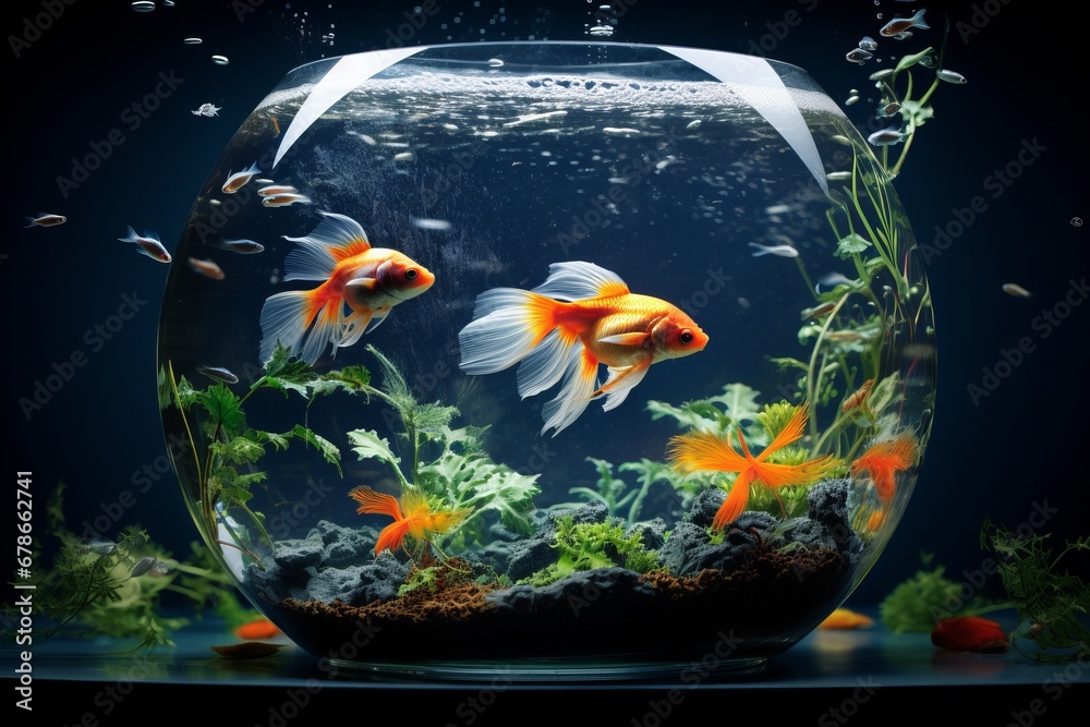 Wall mural 3D goldfish swimming in the aquarium