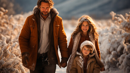 Fototapeta na wymiar happy young family in winter