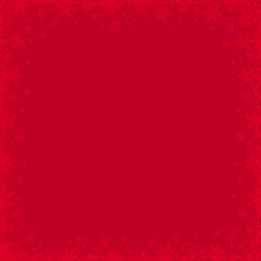 Red Christmas background with  square frame of snowflakes. Merry Christmas and Happy New Year greeting banner. Horizontal new year background, headers, posters, cards, website.Vector illustration