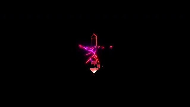 Number One Glow pink neon Abstract Lightning text animation on black abstract background  