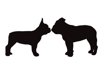 Obraz premium Vector silhouette of french bulldog and english bulldog on white background. Symbol of pet and dog.