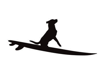 Vector silhouette of a dog surfing on a surfboard. Symbol of pet and sport.