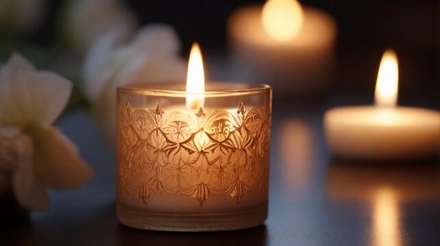 Create an image capturing the soft and tranquil glow of a burning candle, AI generated, background image