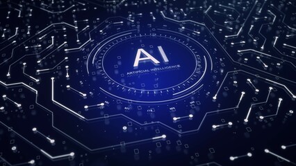 AI motherboard UI HUD technological infographic elements.HUD 2GFX Technology Sci Fi.Artificial intelligence.Blue 