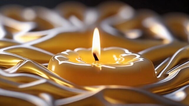 Illustrate the elegance of melting candle wax, focusing on the intricate patterns and textures created as the wax transforms in response to the flame, AI generated, background image