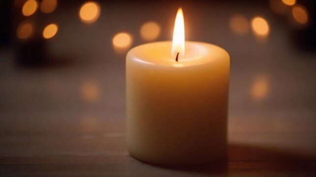 Capture the romantic atmosphere of a close-up burning candle in a dimly lit setting, highlighting the warmth and intimacy it brings to the scene, AI generated, background image