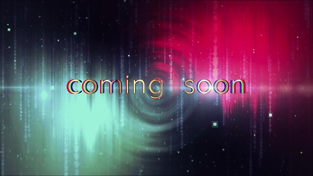 Coming Soon 4K 3D creative design cinematic title trailer background concept. Coming Soon golden text title with digital sci fi effect abstract backgroud