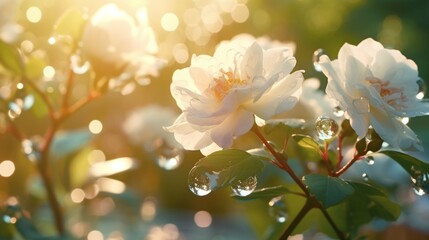 Dew-kissed petals glistening in the morning light, a symbol of purity and life.