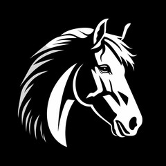white horse head logo on black background