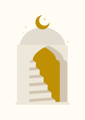 Architecture Morocco elements and moon poster illustration. Muslim mosque